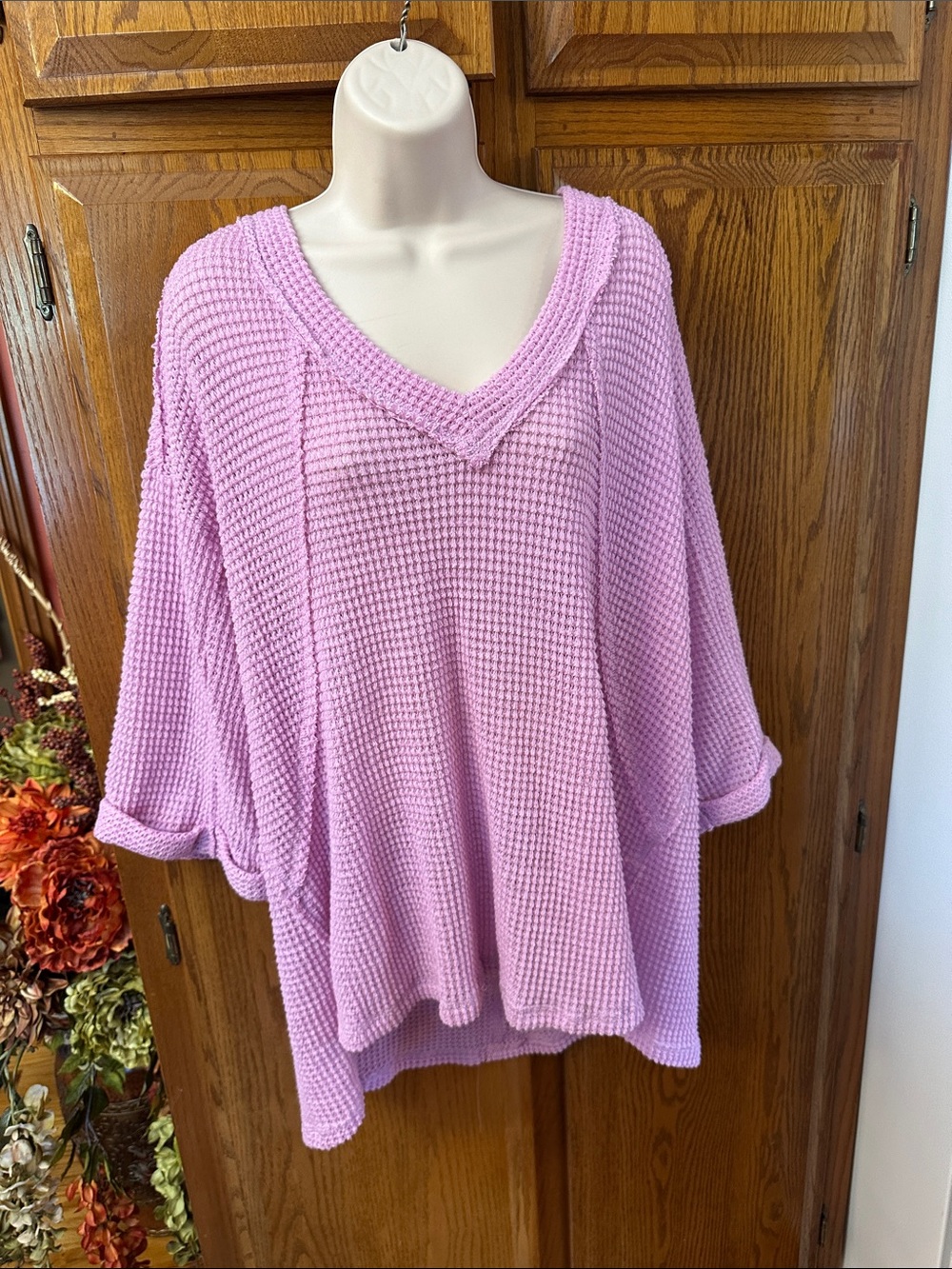 Women’s Umgee Lilac Waffle-Knit V-Neck Sweater